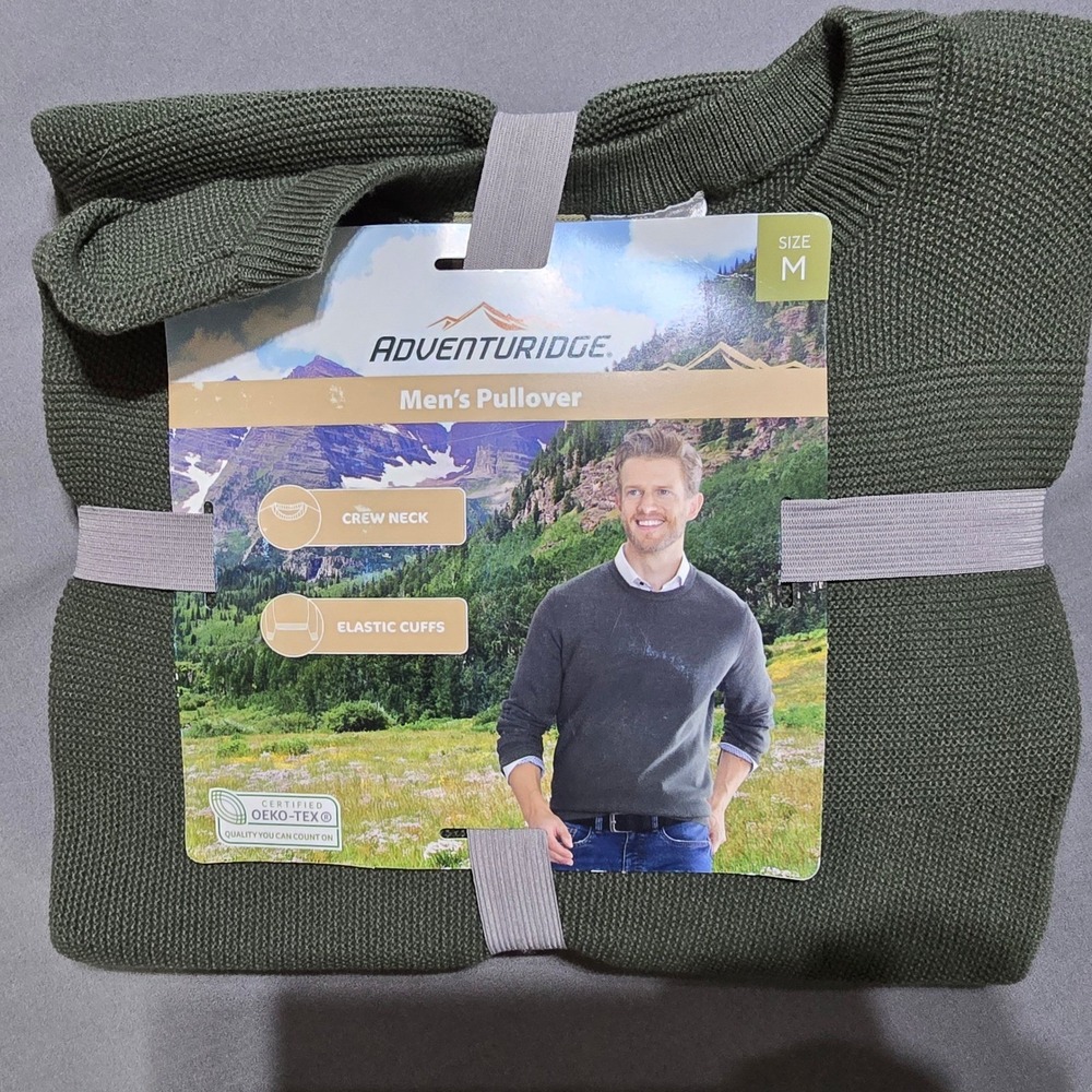 new Adventuridge Pullover Sweater Mens Medium Green Textured Knit Crew Neck